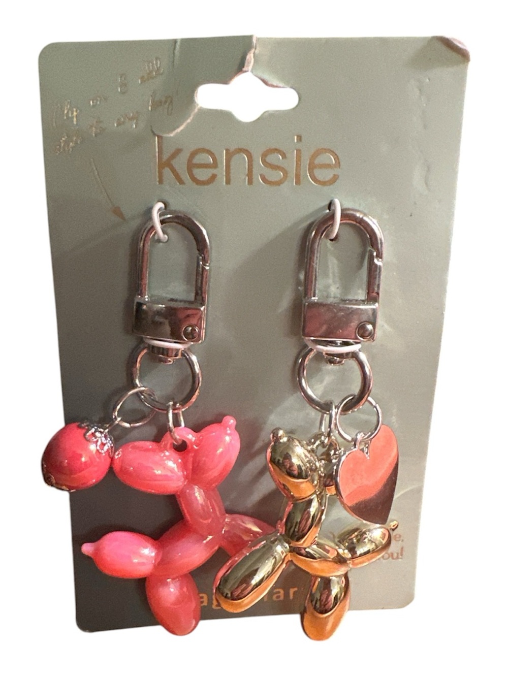 Kensie Pink and Gold Balloon Dog Keyring or Bag Charm